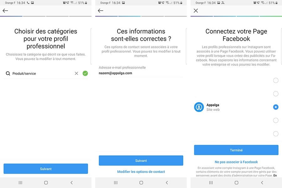 création profil pro instagram relie page entreprise Facebook tutoriel