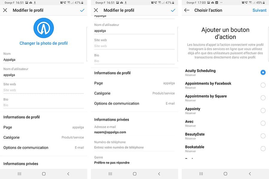 paramétrage profil pro instagram société business entreprise
