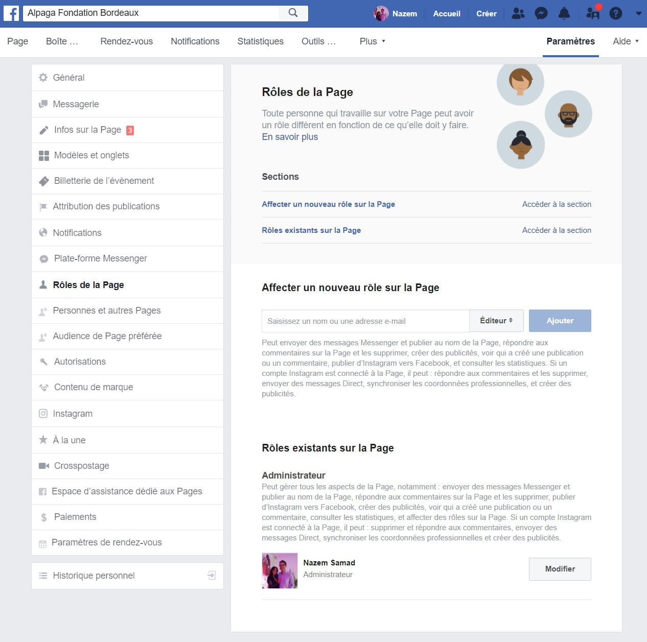 attribuer rôles page facebook entreprise gestion réseau sociaux community management