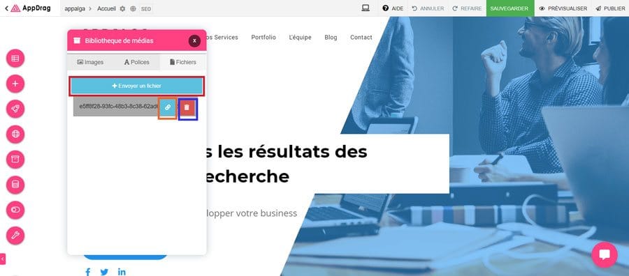 ajouter médias site internet appdrag