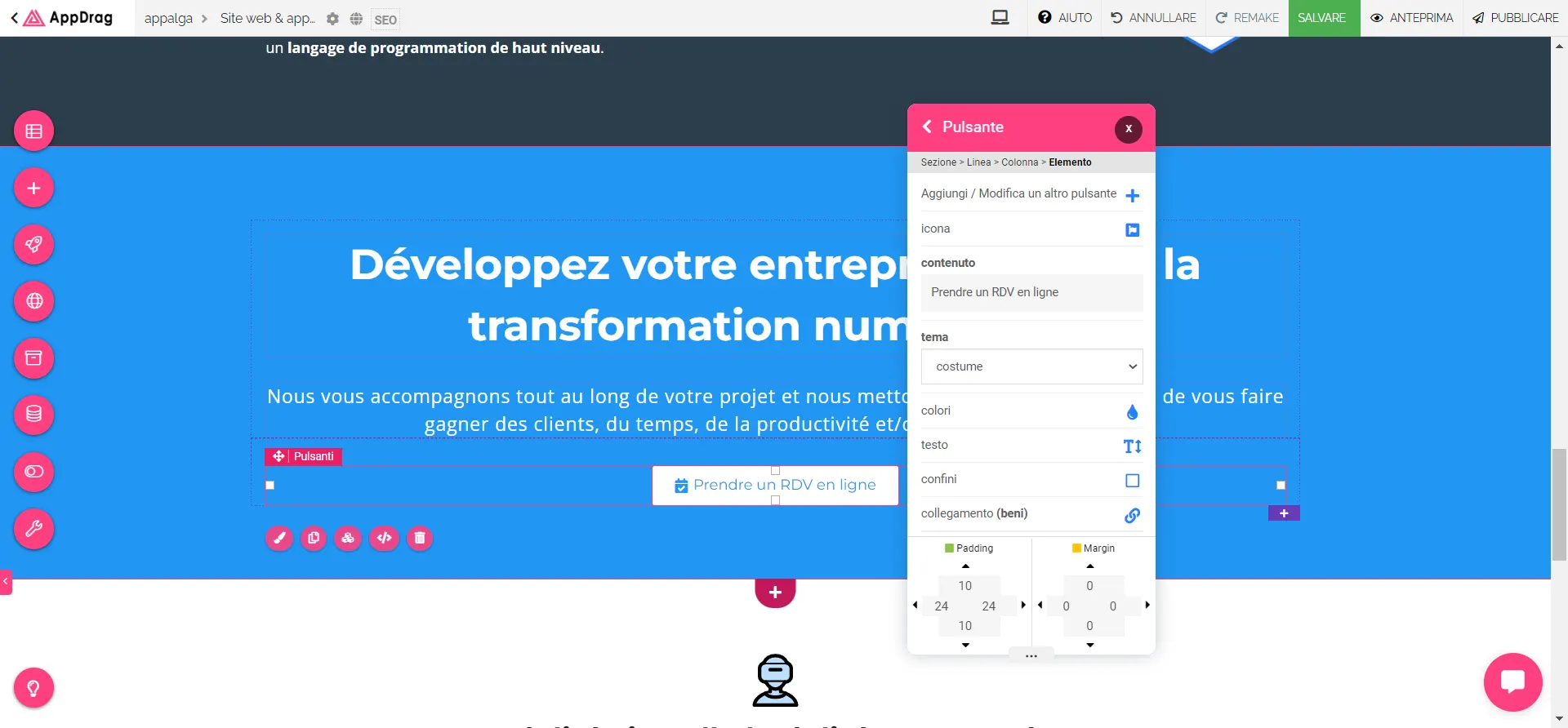 changer bouton lien site internet appdrag