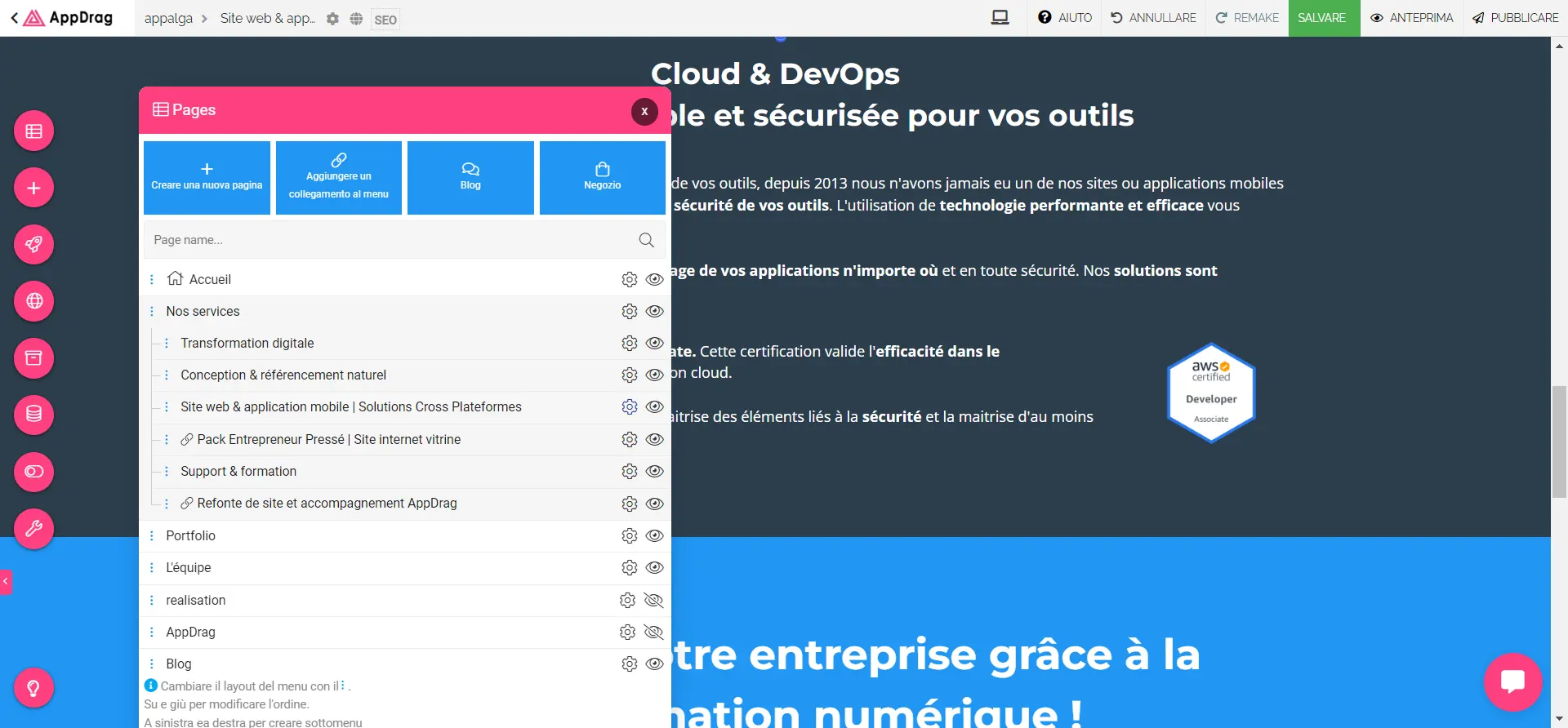 changer les pages et balises meta sur appdrag