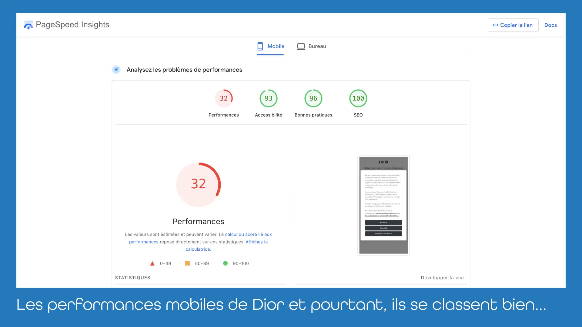 google page speed insight site internet dior