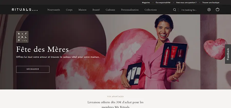 page accueil rituals message promotionnel